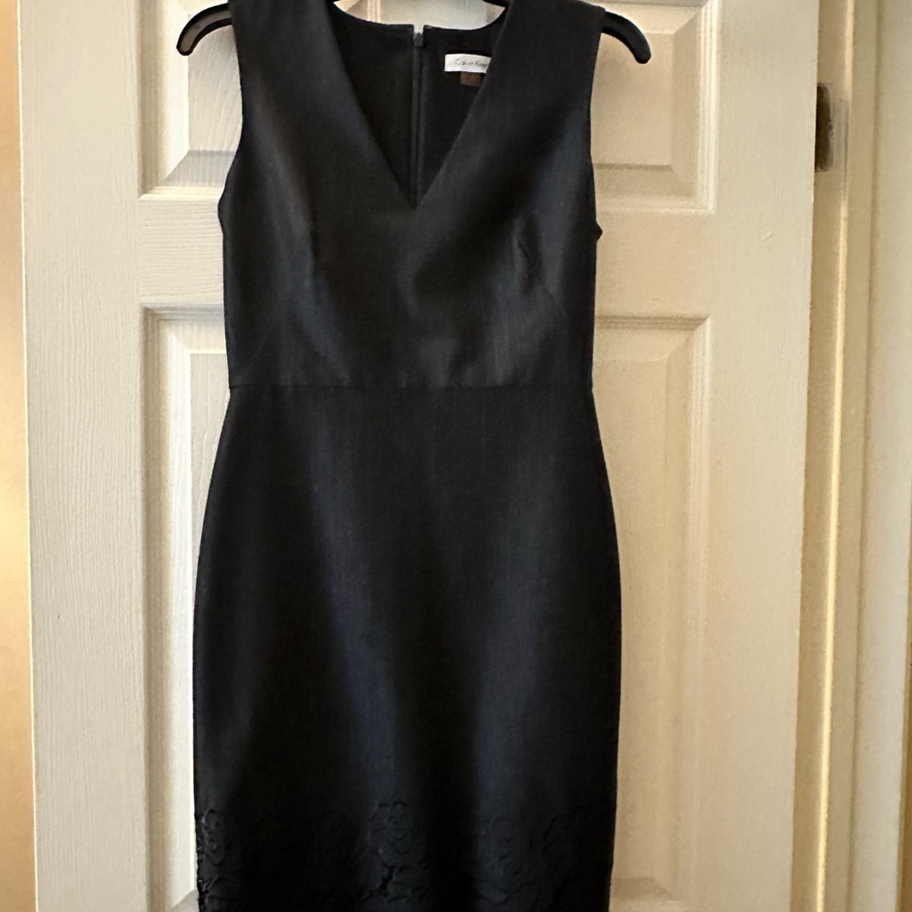 New! Calvin Klein dark denim & black floral embroidered on bottom sheath dress